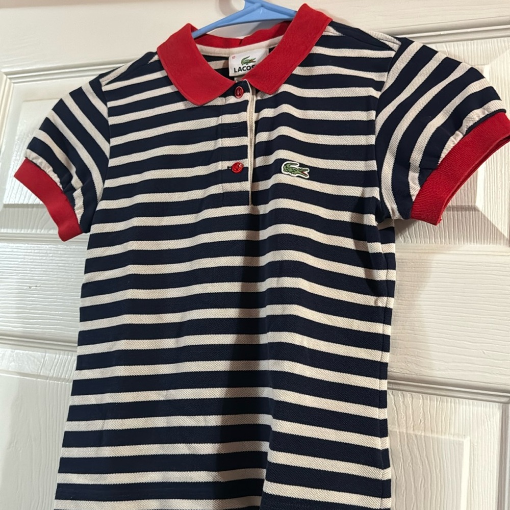 Red white and blue Lacoste kids polo shirt size 10